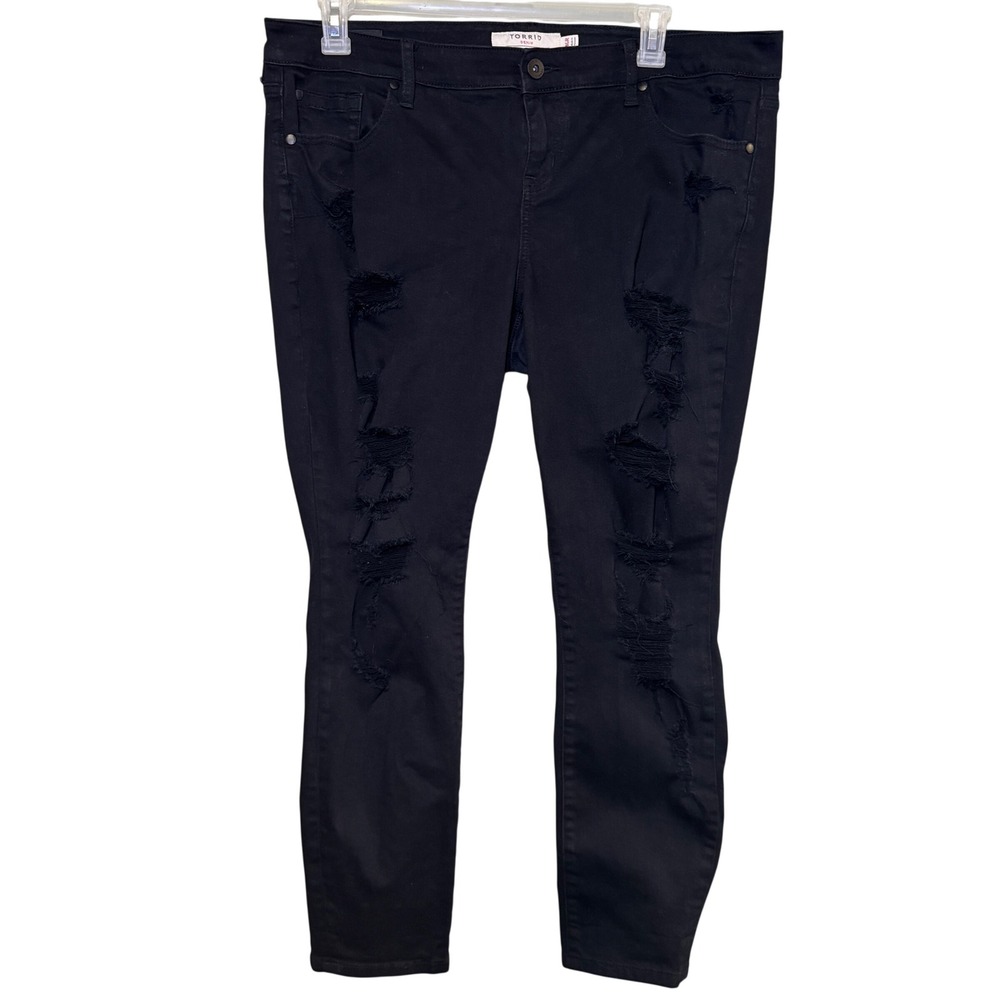 Torrid Skinny Jeans Womens 16R Black Distressed Ripped Denim Stretch 11630577